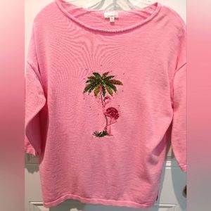 NWOT--CABANA CAY  COTTON RHINESTONE EMBELLISHED FLAMINGO SWEATER!
